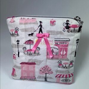 Charming Pink Parisian Print Quilted Women's Bag  Mini Pouch